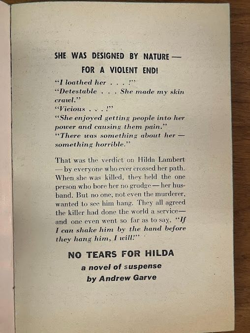 Vtg Paperback - No Tears For Hilda by Andrew Garve