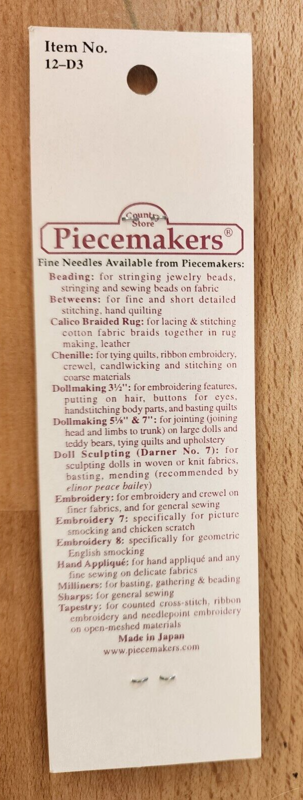 Piecemakers Doll Making Needles - NEW