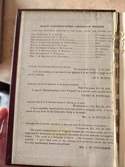 Housekeeping In Old Virginia 1879 Edition Cookbook vtg Hardcover