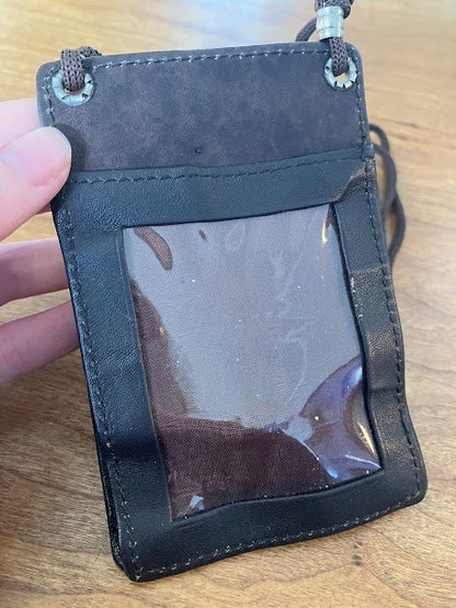 ID Holders: Black Leather Wallets - With Neck Straps (2)