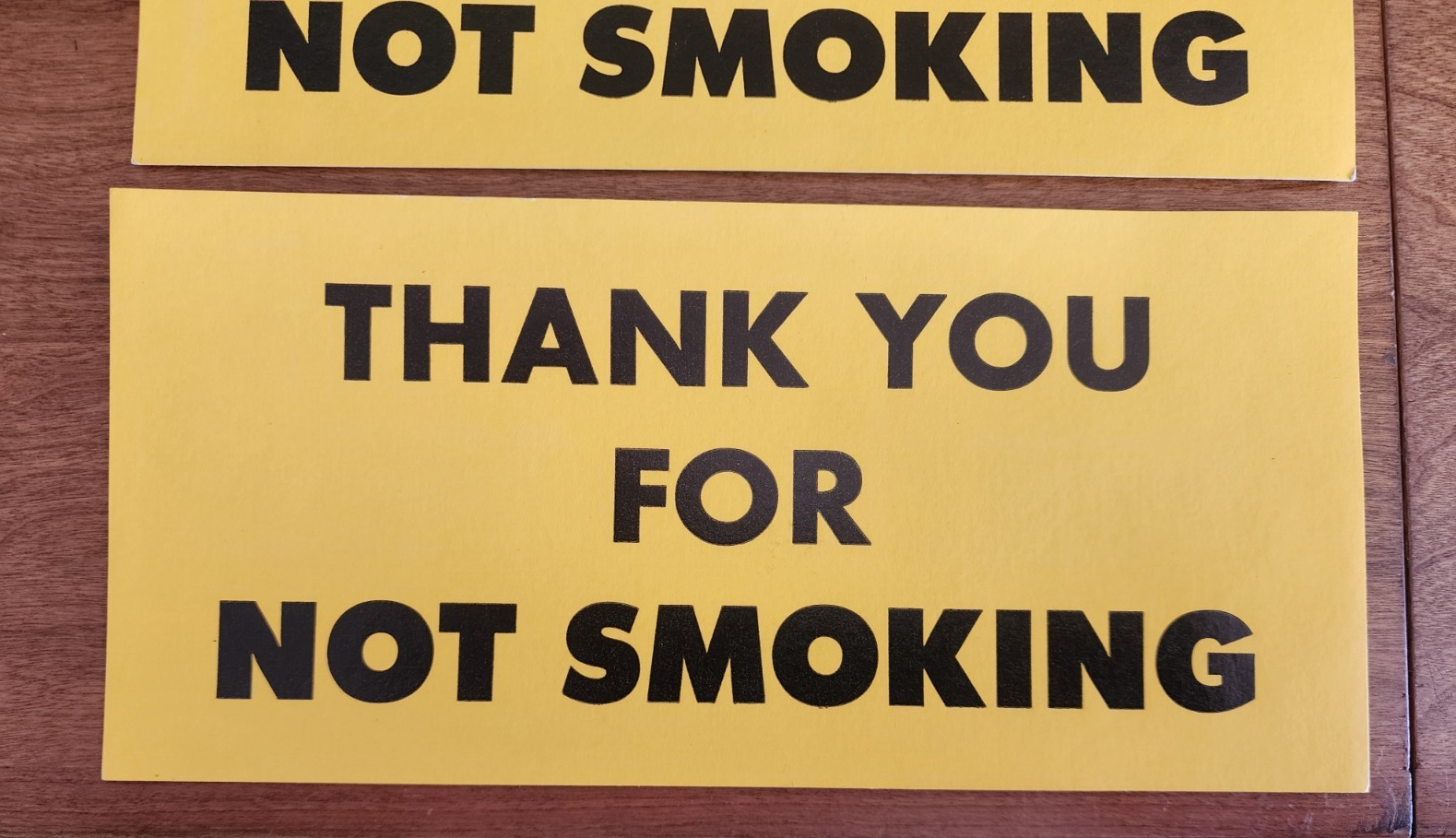 Pair of "Thank You For Not Smoking" Warning Sign/Bumper Sticker 8" x 4"