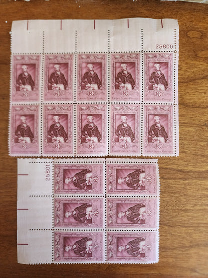 Lot of 16 U.S. Postage 3 ¢ Plate Block 25801 & 25800 La Fayette 1757 - 1957