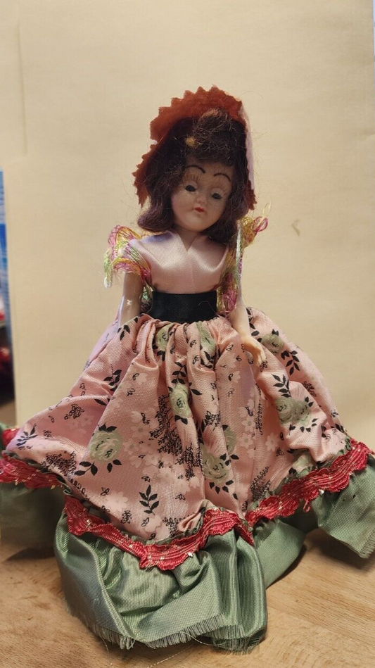 Vintage 1950s Elite Creations Dream Girl Pink Green Gown Doll Brunette