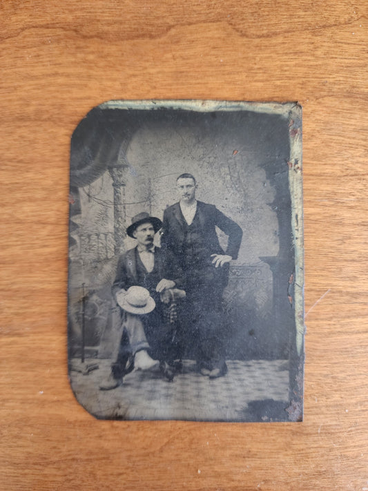 Antique Tintype Photo Portrait of Two Gentleman