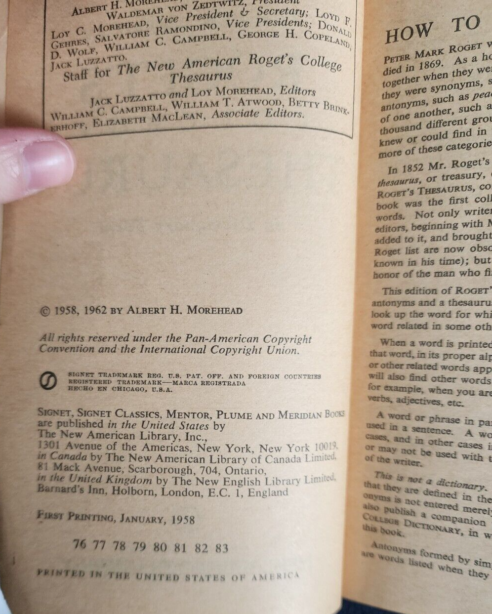 Vtg The New American ROGET'S COLLEGE THESAURUS 1961 Paperback