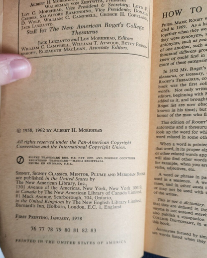 Vtg The New American ROGET'S COLLEGE THESAURUS 1961 Paperback