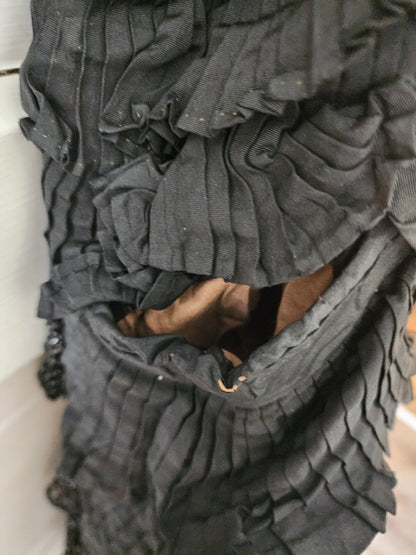 Edwardian Antique Full Long Beaded Skirt Black Silk/Taffeta