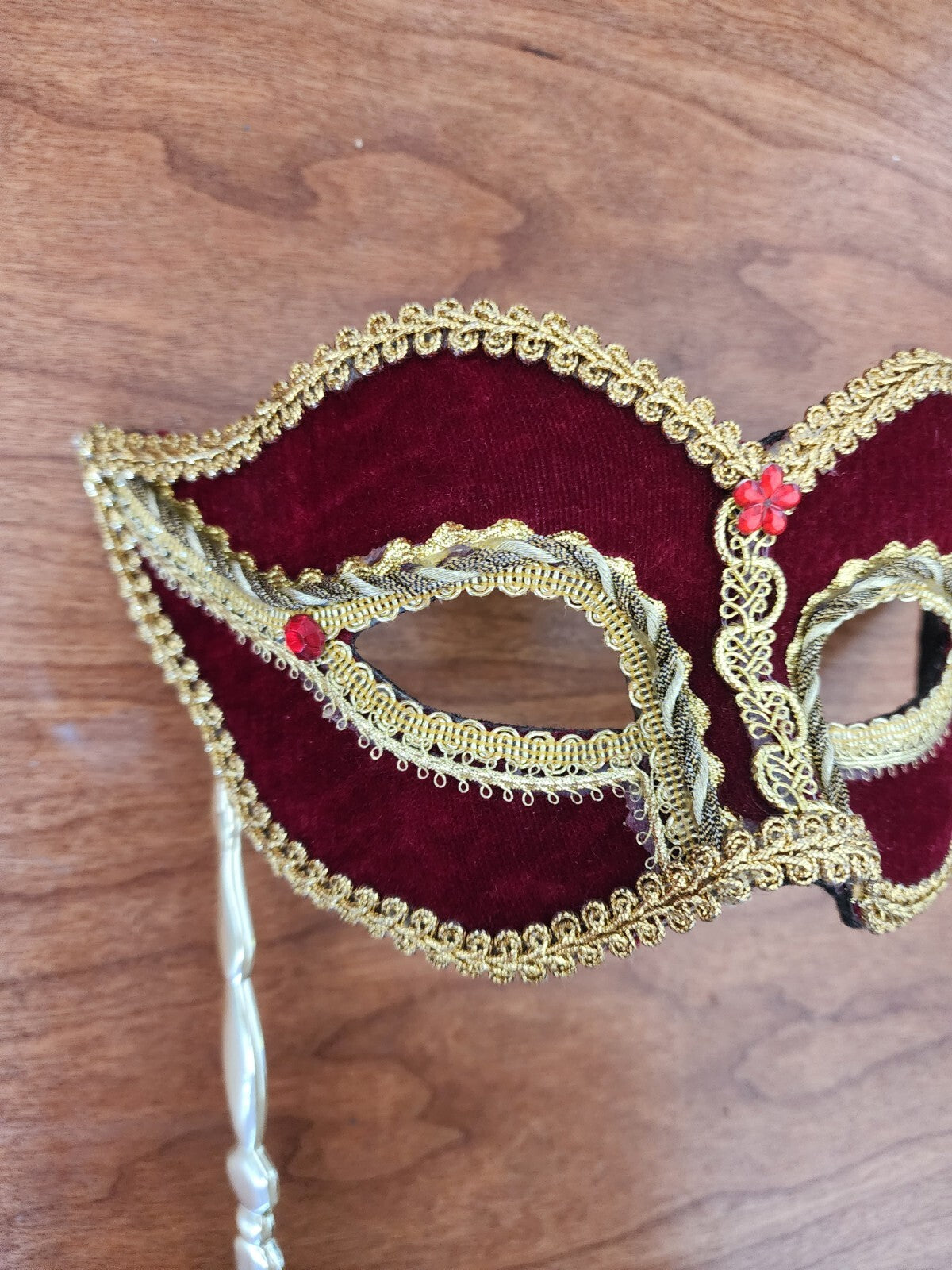 Mardi Gras Red Masquerade Mask on a Stick