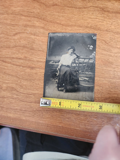 Antique Tintype Photo Portrait Lady by the Sea