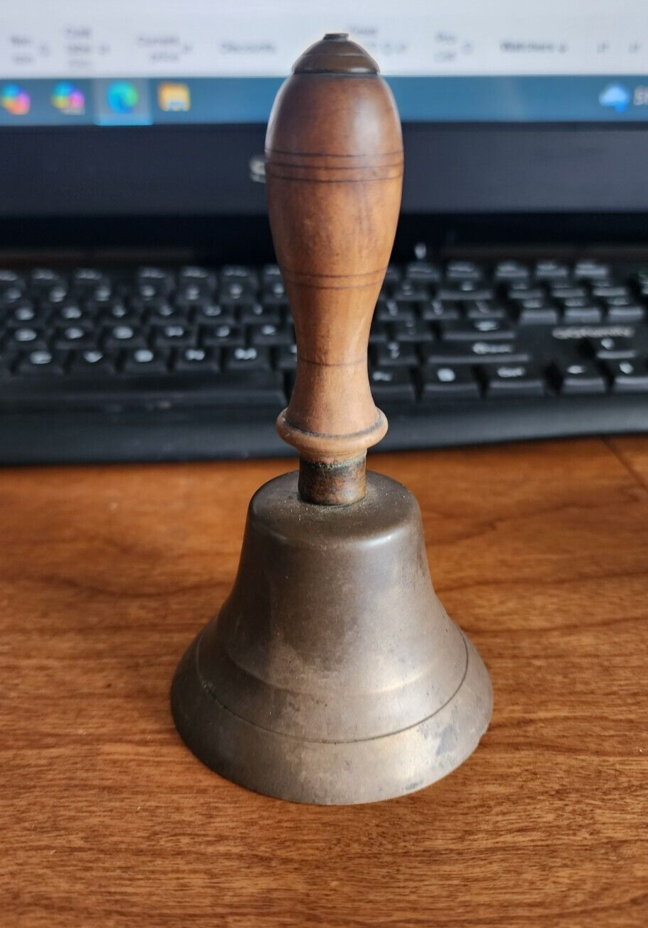 Vtg 6" Dinner Teachers Brass Bell with Wood Handle