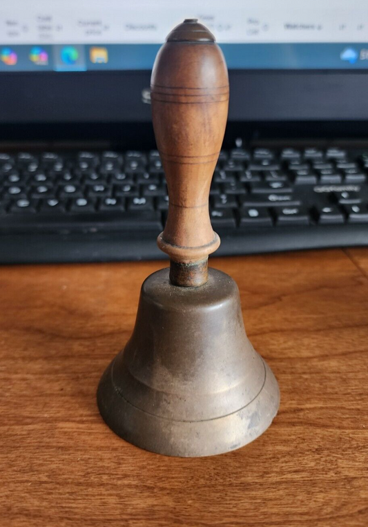 Vtg 6" Dinner Teachers Brass Bell with Wood Handle
