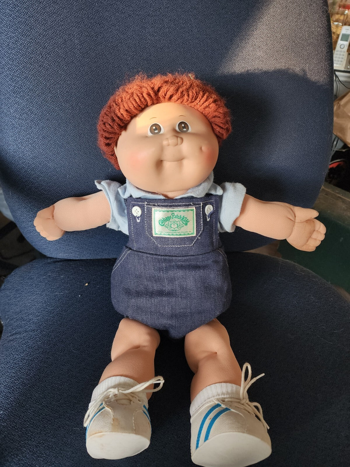 Vtg Cabbage Patch Kids Doll 1982 Boy Overalls Red Hair - 2 Outfits