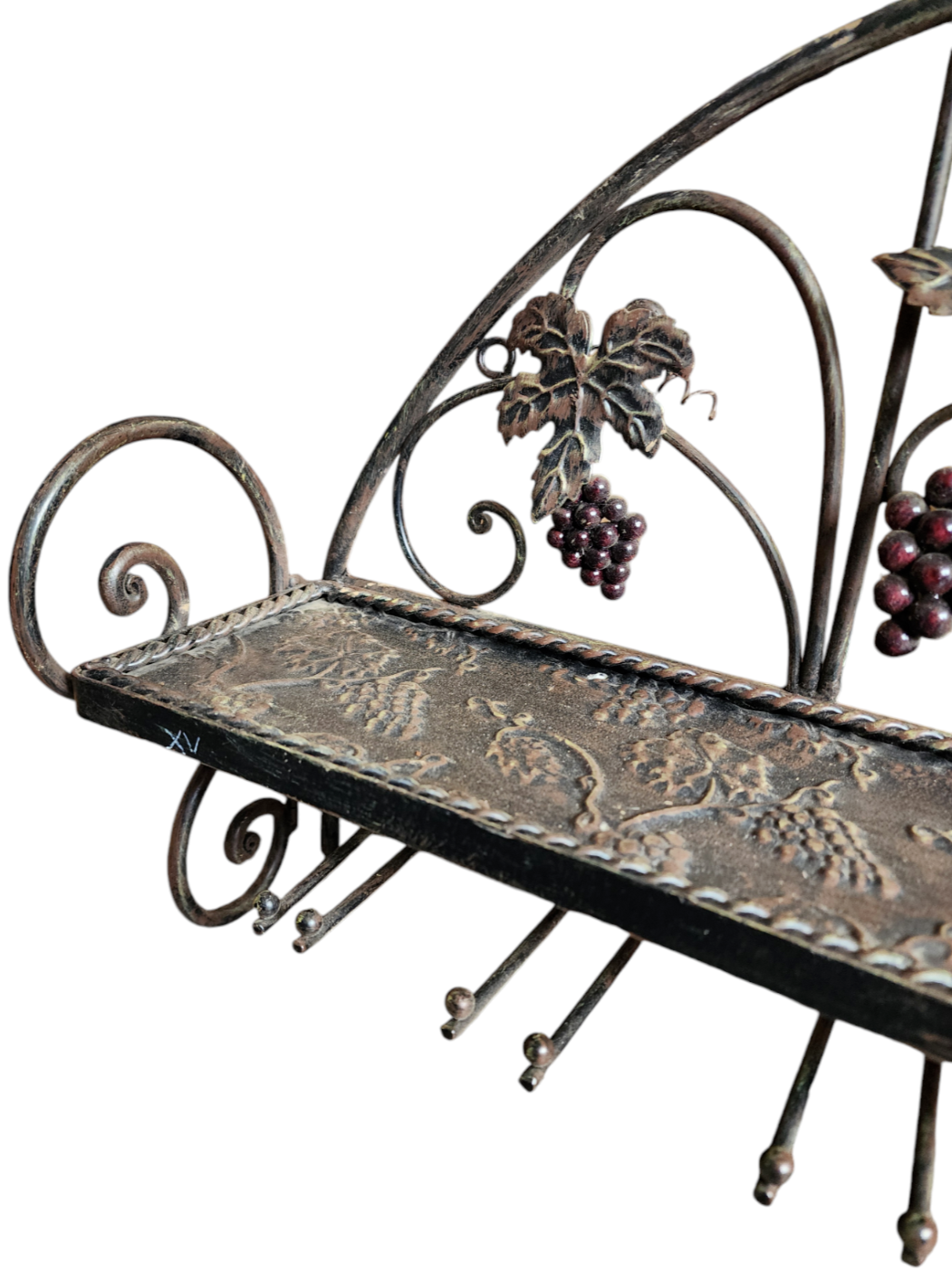 Large Wine Rack with Grape Vine Decor - Fits 6 Wine Bottles & 6 Glasses