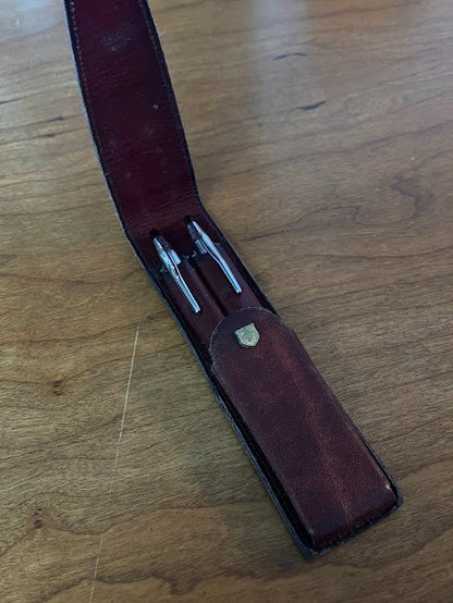 Pocket 2 Pen Case Holder - Leather Wine red