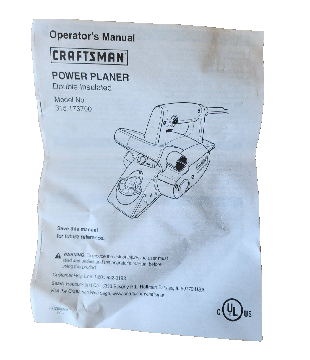 CRAFTSMAN POWER PLANER 315.173700