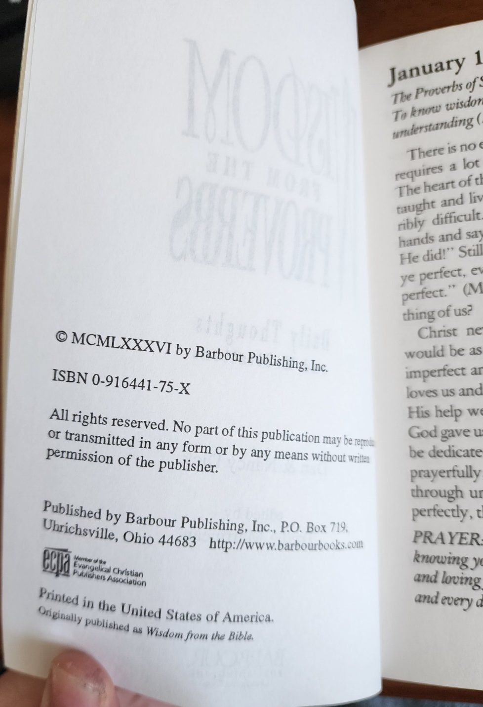 Wisdom from the Proverbs, Daily Thoughts and Meditations, Dan & Nancy Dick