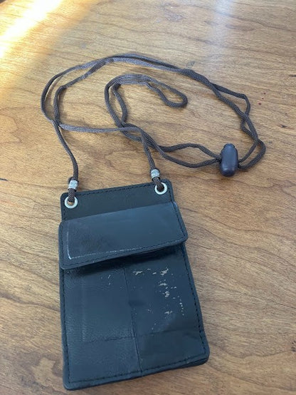 ID Holders: Black Leather Wallets - With Neck Straps (2)