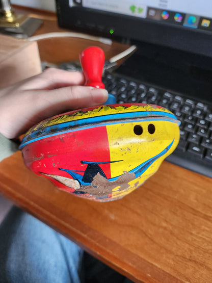 Vintage Spinning Space Top Tin Lithograph - Works!