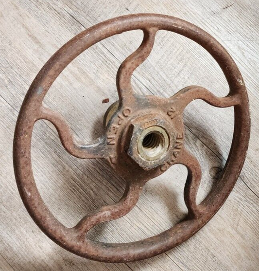 Antique Vintage Crane Valve Wheel Open Shut Wavy Design 12" Diameter