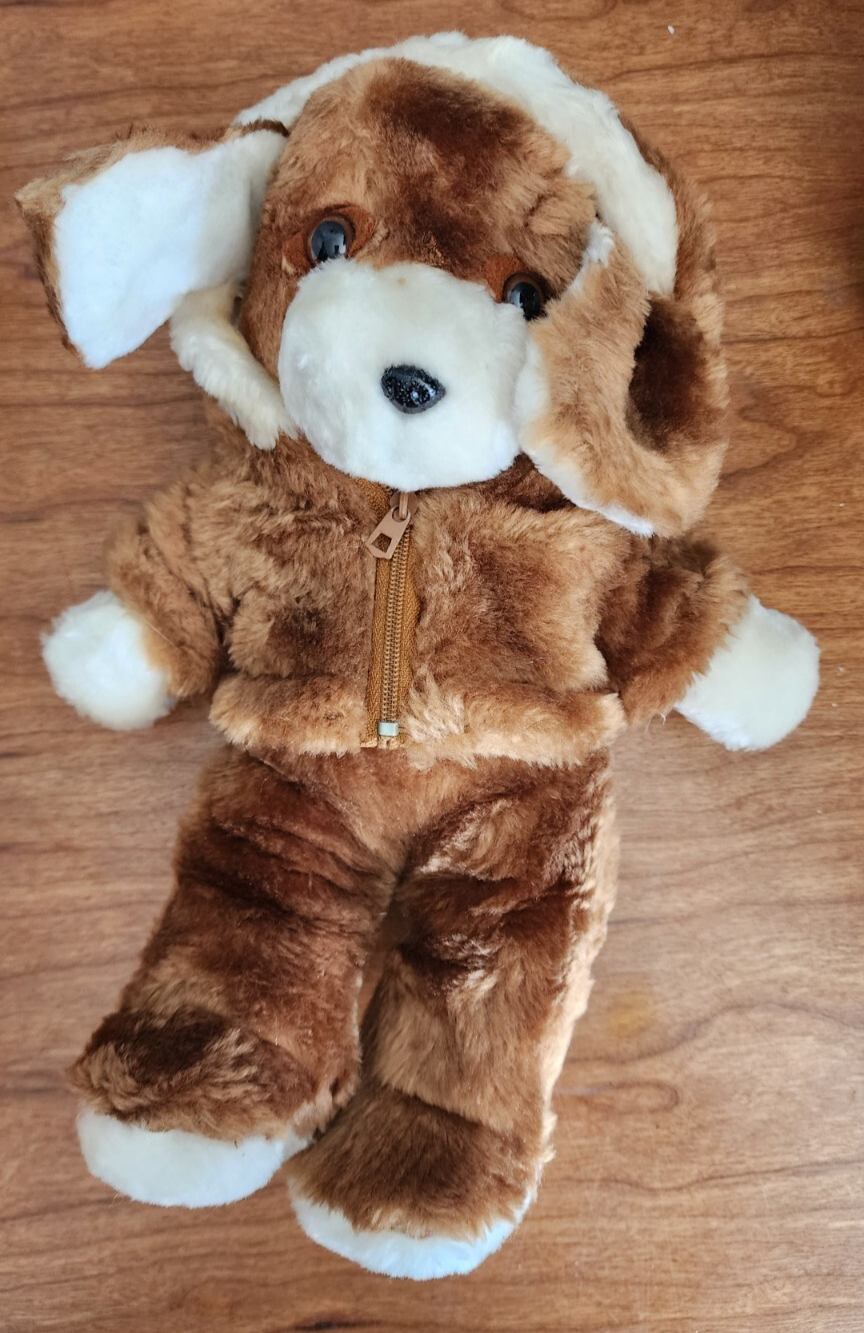 Vtg Avon Brown Puppy Dog W/ Hooded Zipper Jacket 1982 Plush 12"
