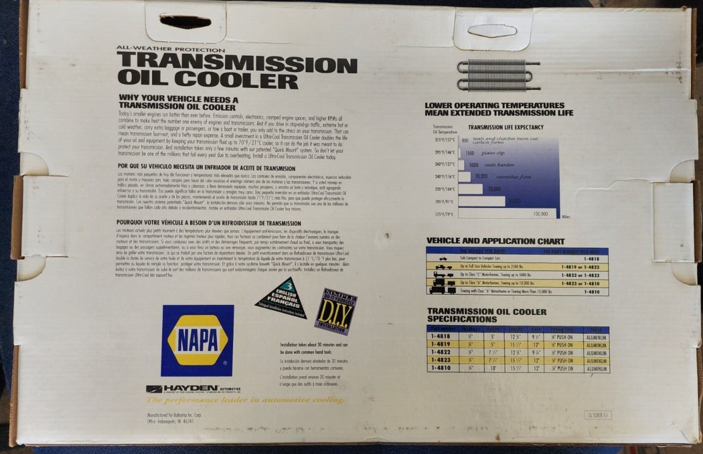New NAPA/Hayden Automatic Transmission Oil Cooler