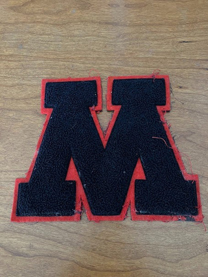 Varsity Letter M Jacket Patch - Red On Black M