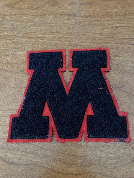 Varsity Letter M Jacket Patch - Red On Black M