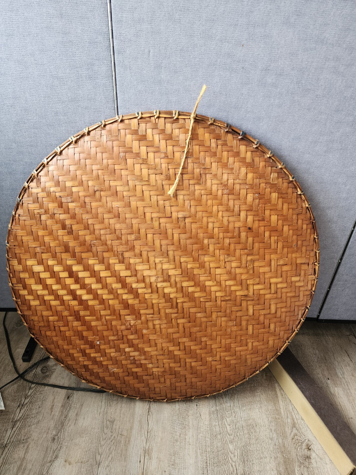 19th Century Floral Chinese Woven Bamboo Serving Tray 27" Diameter