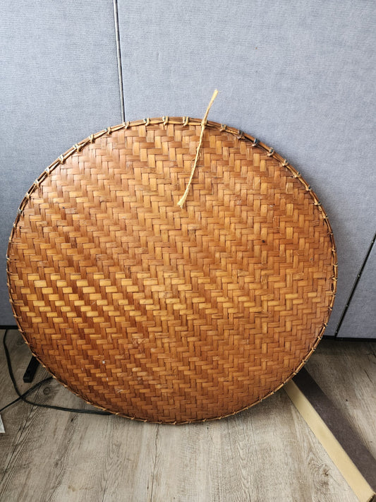 19th Century Floral Chinese Woven Bamboo Serving Tray 27" Diameter