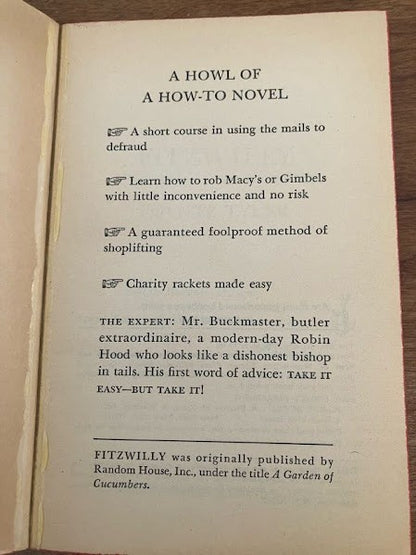 Vtg Pocket Book - "Fitzwilly" By Poyntz Tyler Dick Van Dyke