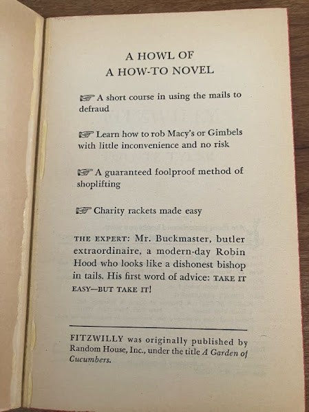 Vtg Pocket Book - "Fitzwilly" By Poyntz Tyler Dick Van Dyke