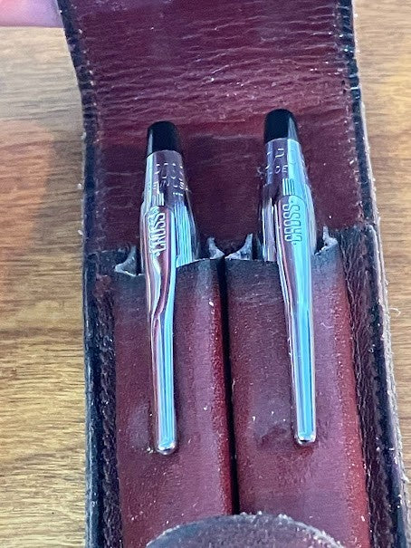 Pocket 2 Pen Case Holder - Leather Wine red