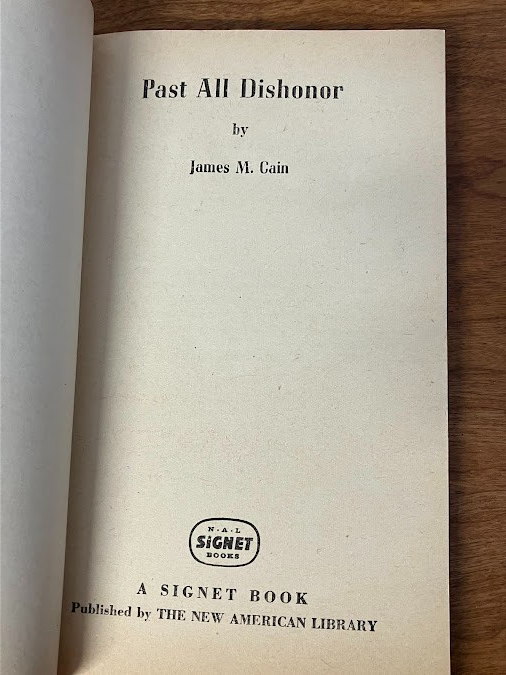 Vintage Paperback - James M. Cain: Past All Dishonor