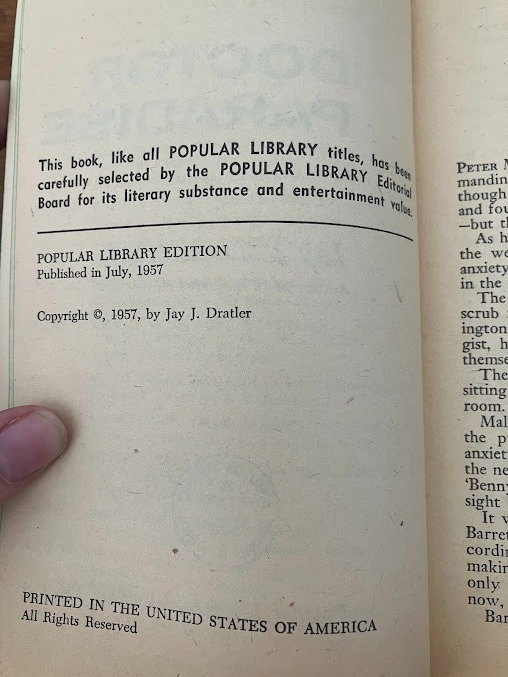 Vtg Paperback - DOCTOR PARADISE by Jay J. Dratler