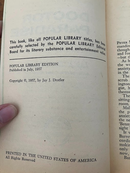 Vtg Paperback - DOCTOR PARADISE by Jay J. Dratler