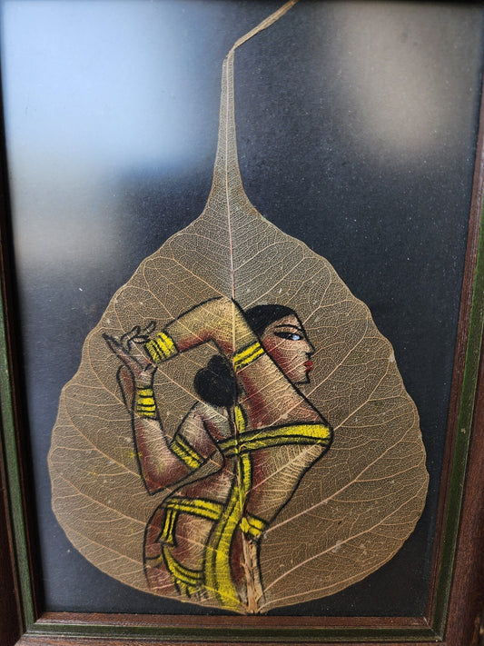 Women Hand Painted in Oil on Skeleton Pipal Tree Leaf