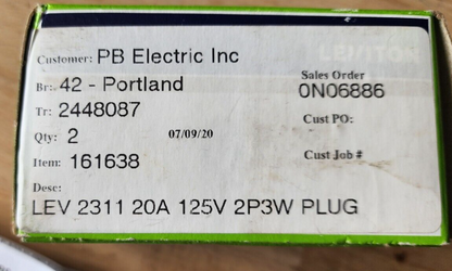 Leviton Black & White Locking Connector 20A 125V 3P4W #2311