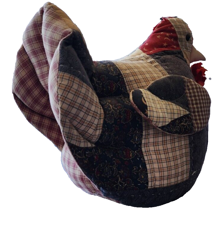 Patchwork Chicken Cloth Stuffed Freestanding Farmhouse Decor 11"