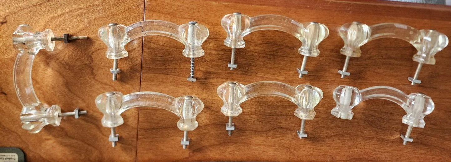 7 Vintage 6-sid Small Glass 4" Handles Pull Hardware