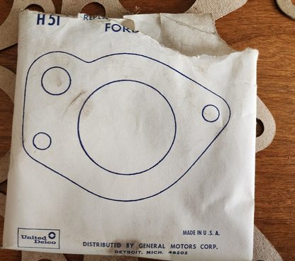 (Lot of 2) United Delco H-51 Ford 6 Cyl 1965-1968 Water Outlet Gasket NOS