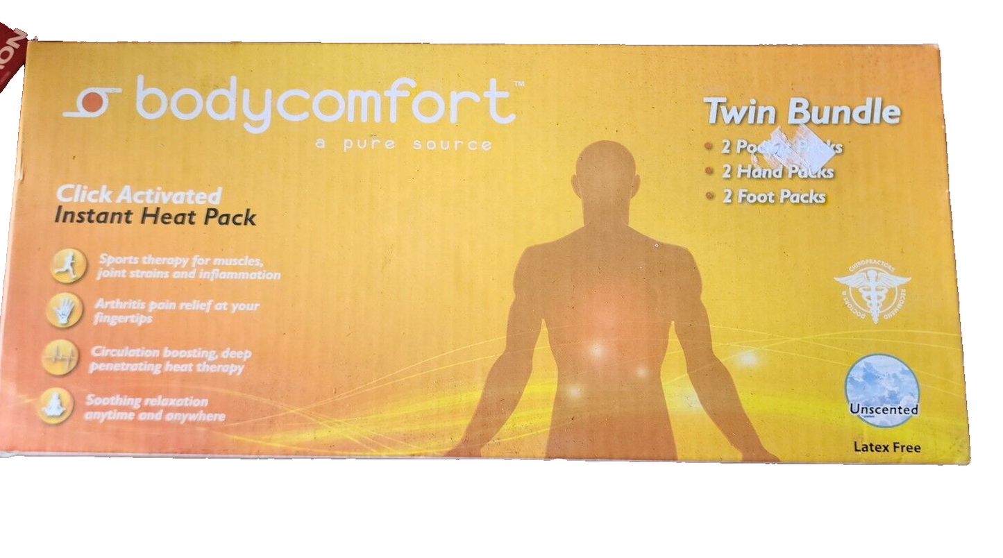 Body Comfort Twin Bundle Instant Heat Packs - 2 Pocket, 2 Hand, 2 Foot Packs NEW