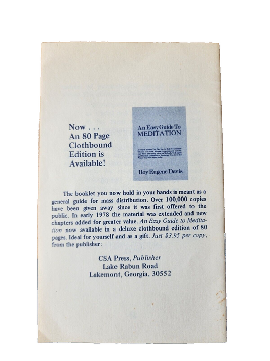 Vintage 1976 An Easy Guide to Meditation Booklet - Roy Davis, CSA Press