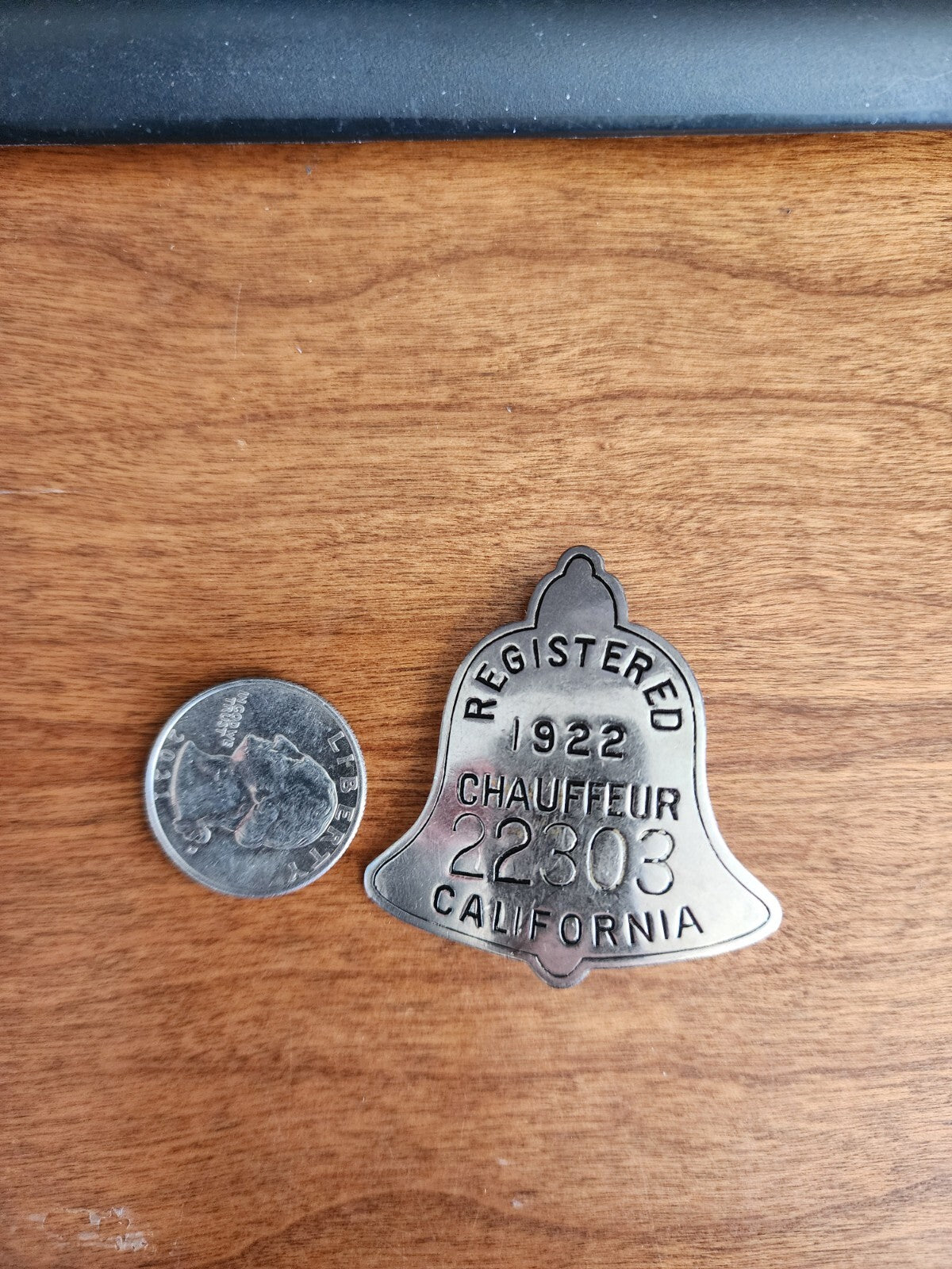 1922 Registered Chauffeur Badge California 22303 Bell Shaped