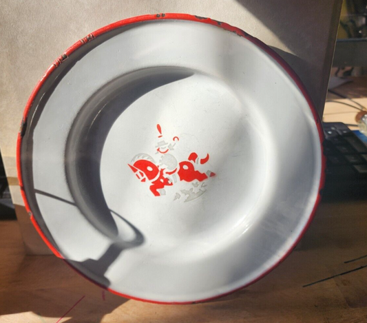 Knight on horse Plate w/ Red Trim Enamelware Plate - Made In Sweden