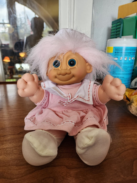 Vtg Russ Troll Doll 12" Pink Sailor dress & beret 1980s Classic Child Gift