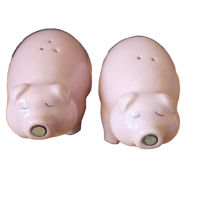 Vintage Kissing Pigs Salt and Pepper Shaker Set Magnetic Kissing Pigs S&P EUC