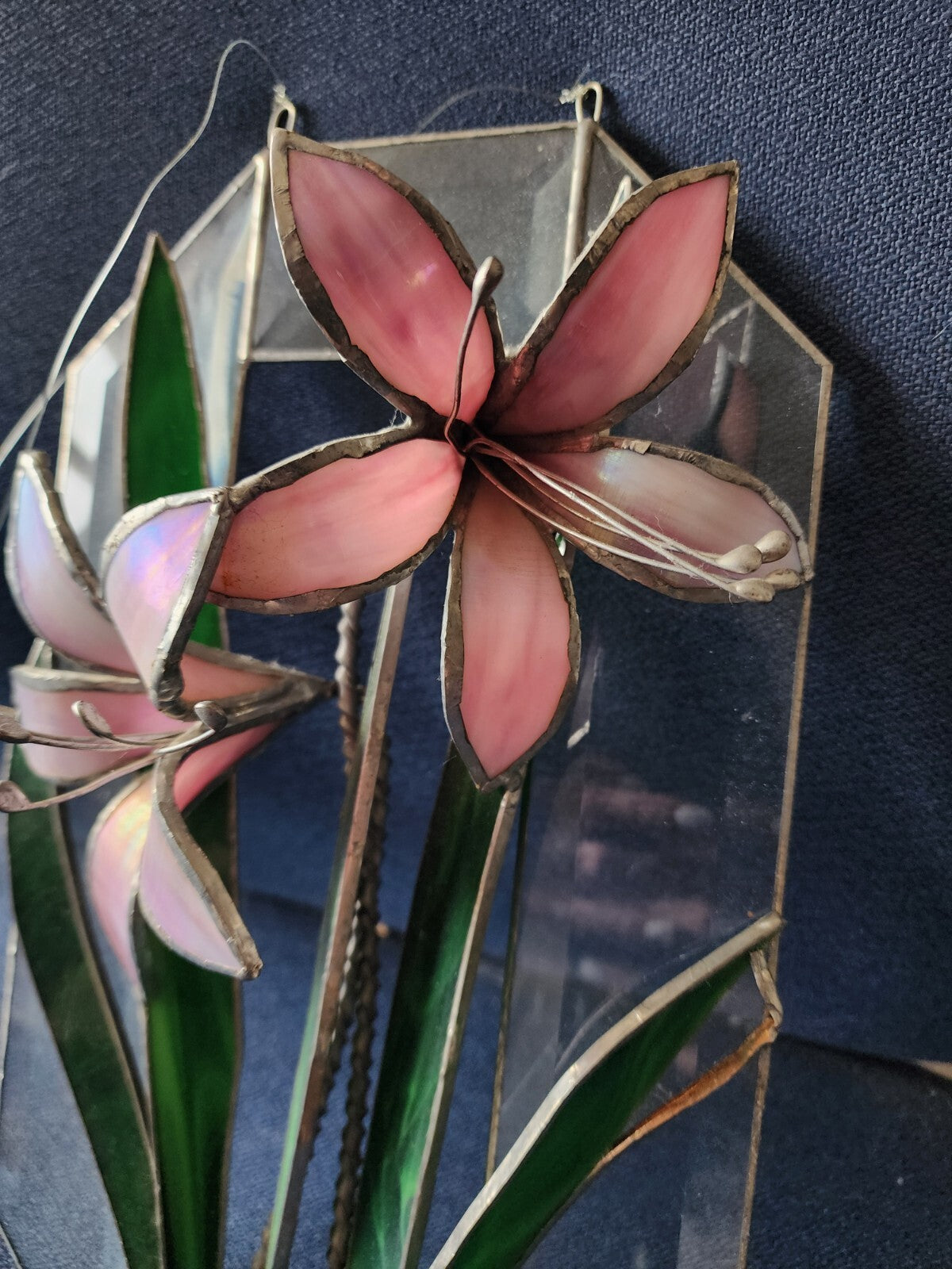 3-D Lily Flowers Hanging Art made of Fused Stained Glass