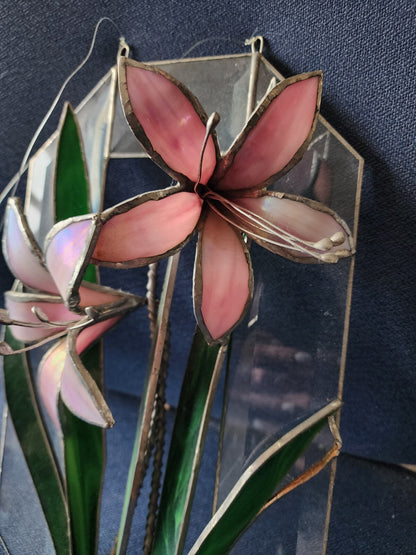 3-D Lily Flowers Hanging Art made of Fused Stained Glass