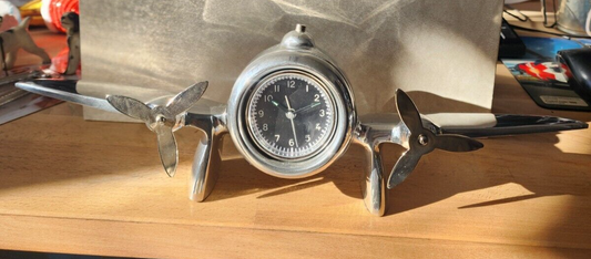 Art Deco Aluminum Airplane Desk Alarm Clock 14" Wingspan