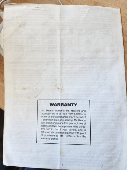 Mr. Heater Instructions & Owner's Manual, Gas-fired infra-red portable heater